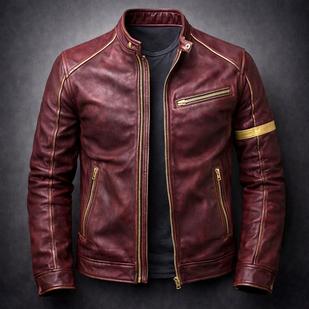 Harrison - Men's Vintage Patina Leather Jacket with Chest Zip Pockets