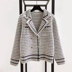 Hazel - Women's Cropped Houndstooth Double-Breasted Jacket