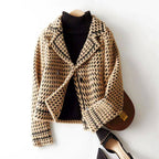 Hazel - Women's Cropped Houndstooth Double-Breasted Jacket