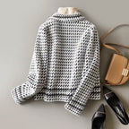 Hazel - Women's Cropped Houndstooth Double-Breasted Jacket