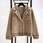 Hazel - Women's Cropped Houndstooth Double-Breasted Jacket