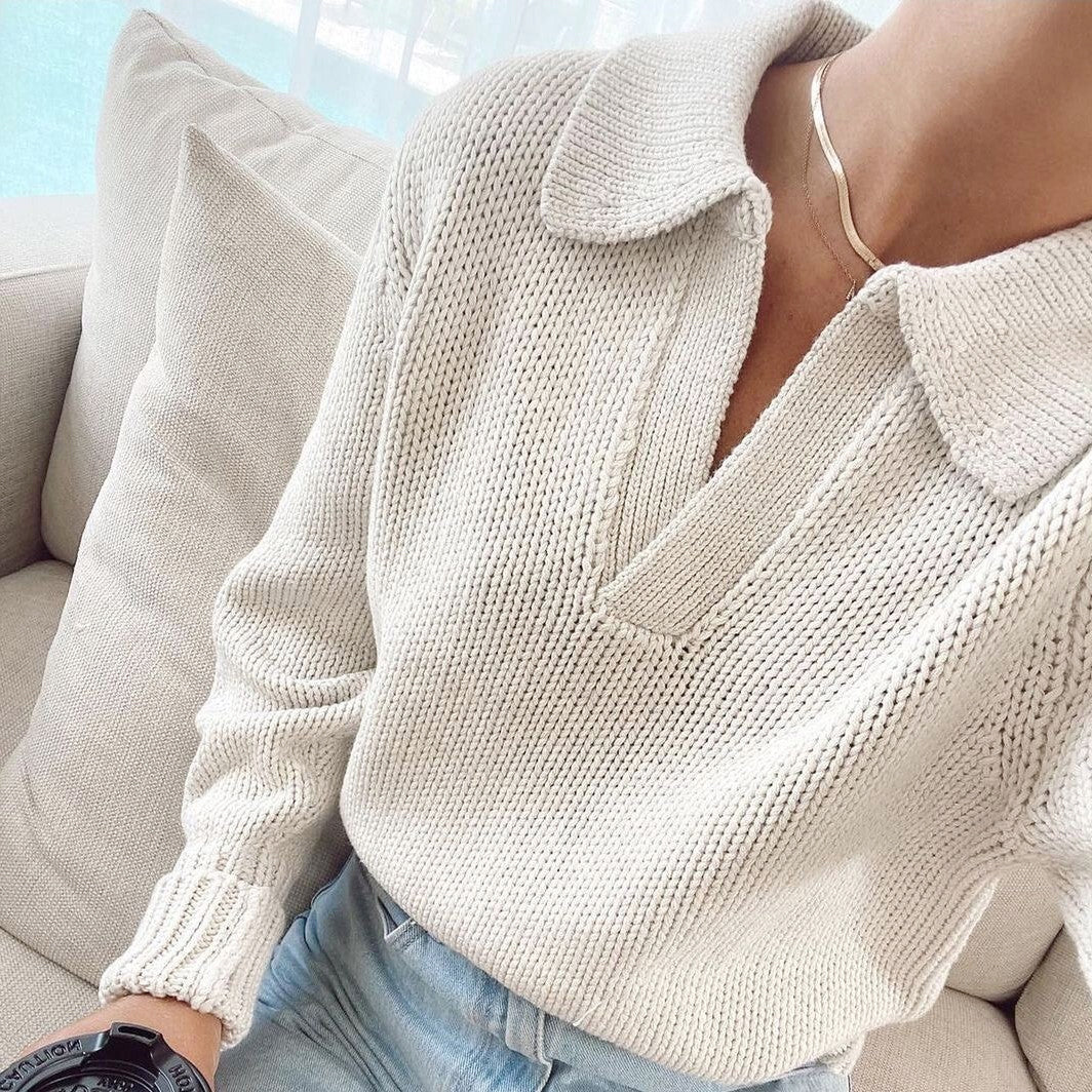 Itzel - Women's Long Sleeve V-Neck Collar Sweater