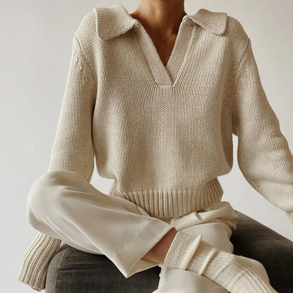 Itzel - Women's Long Sleeve V-Neck Collar Sweater