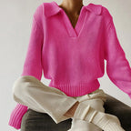 Itzel - Women's Long Sleeve V-Neck Collar Sweater