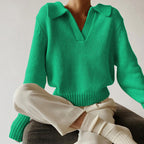 Itzel - Women's Long Sleeve V-Neck Collar Sweater