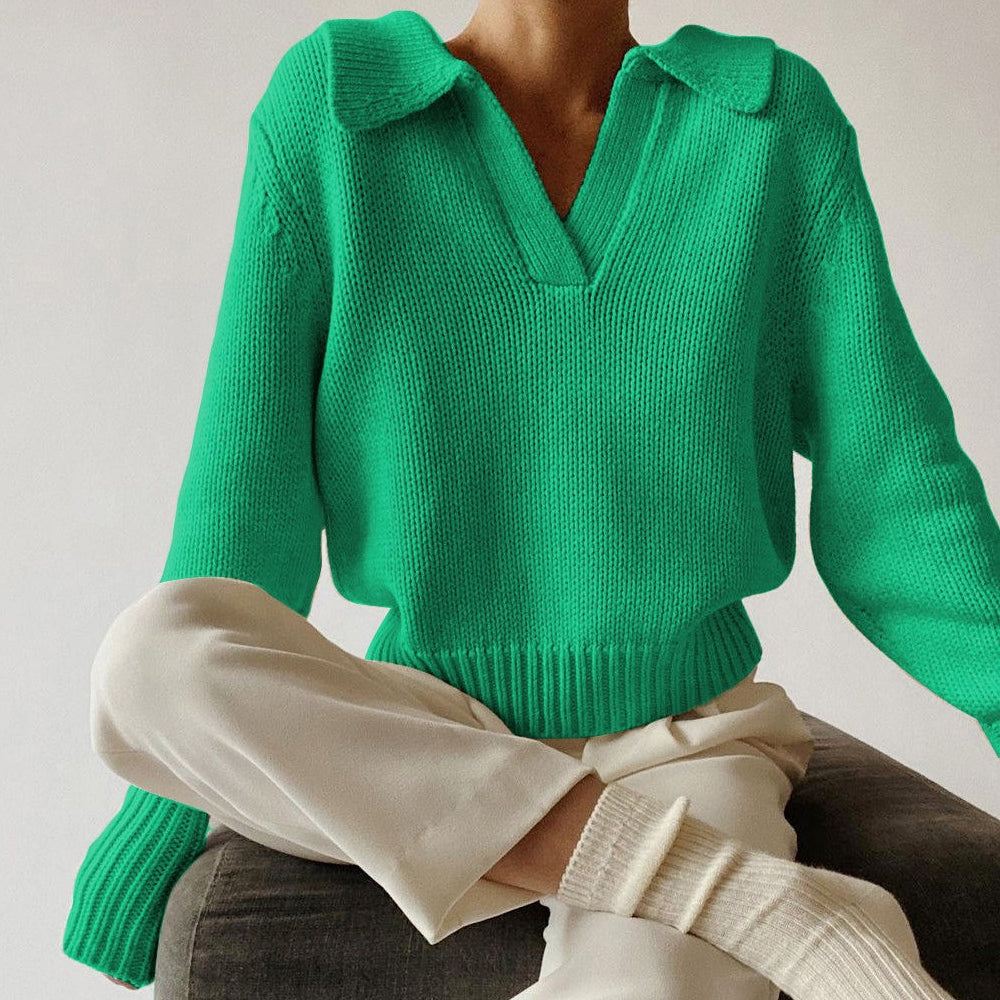 Itzel - Women's Long Sleeve V-Neck Collar Sweater