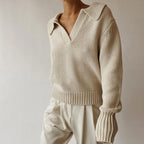 Itzel - Women's Long Sleeve V-Neck Collar Sweater