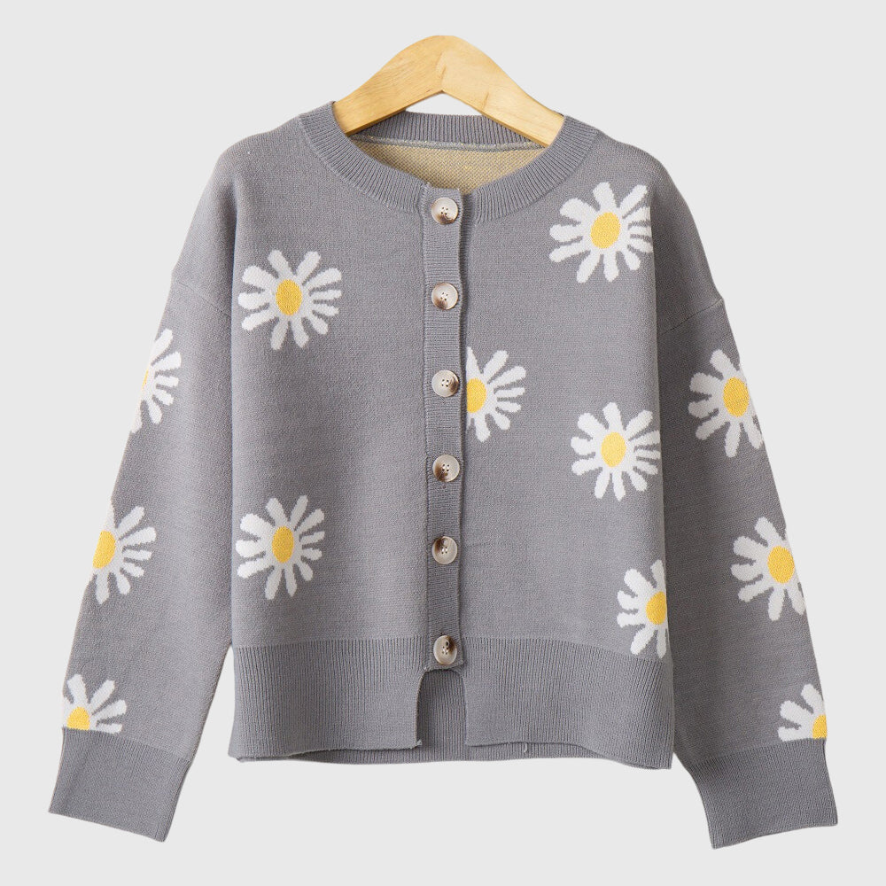 Jade - Women's Daisy Print Button-Up Knit Cardigan