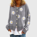 Jade - Women's Daisy Print Button-Up Knit Cardigan