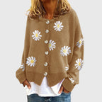 Jade - Women's Daisy Print Button-Up Knit Cardigan