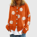 Jade - Women's Daisy Print Button-Up Knit Cardigan