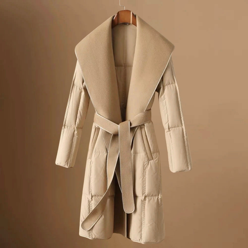 Jaimira - Women's Belted Shawl Collar Puffer Coat