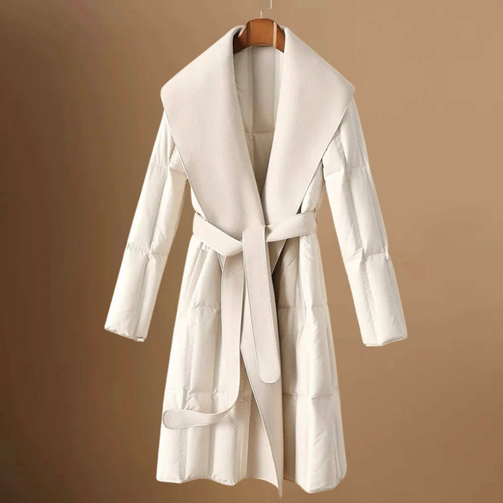 Jaimira - Women's Belted Shawl Collar Puffer Coat