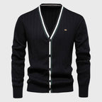 Julian - Men's Cotton Stripe-Trim V-Neck Cardigan