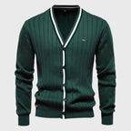 Julian - Men's Cotton Stripe-Trim V-Neck Cardigan