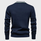 Julian - Men's Cotton Stripe-Trim V-Neck Cardigan