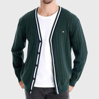 Julian - Men's Cotton Stripe-Trim V-Neck Cardigan
