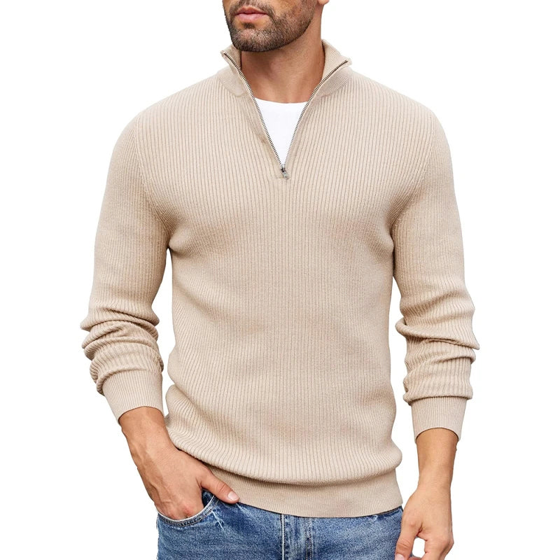 Julian - Men's Ribbed Quarter-Zip Knit Sweater