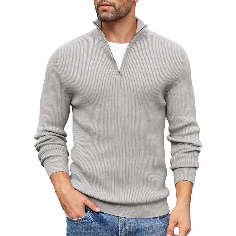 Julian - Men's Ribbed Quarter-Zip Knit Sweater