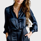 Kaiya - Women's Tailored Satin Long Sleeve Blouse
