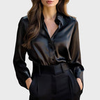Kaiya - Women's Tailored Satin Long Sleeve Blouse