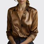 Kaiya - Women's Tailored Satin Long Sleeve Blouse