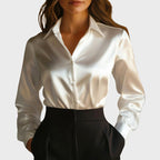 Kaiya - Women's Tailored Satin Long Sleeve Blouse