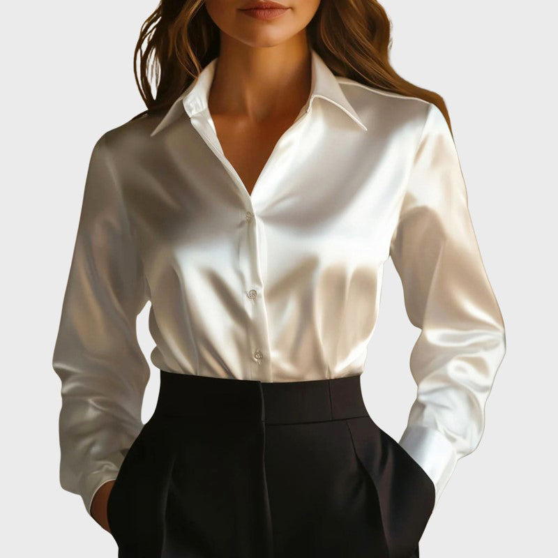 Kaiya - Women's Tailored Satin Long Sleeve Blouse