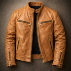 Keaton - Men's Distressed Leather Jacket with Gold Zippers