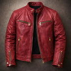Keaton - Men's Distressed Leather Jacket with Gold Zippers