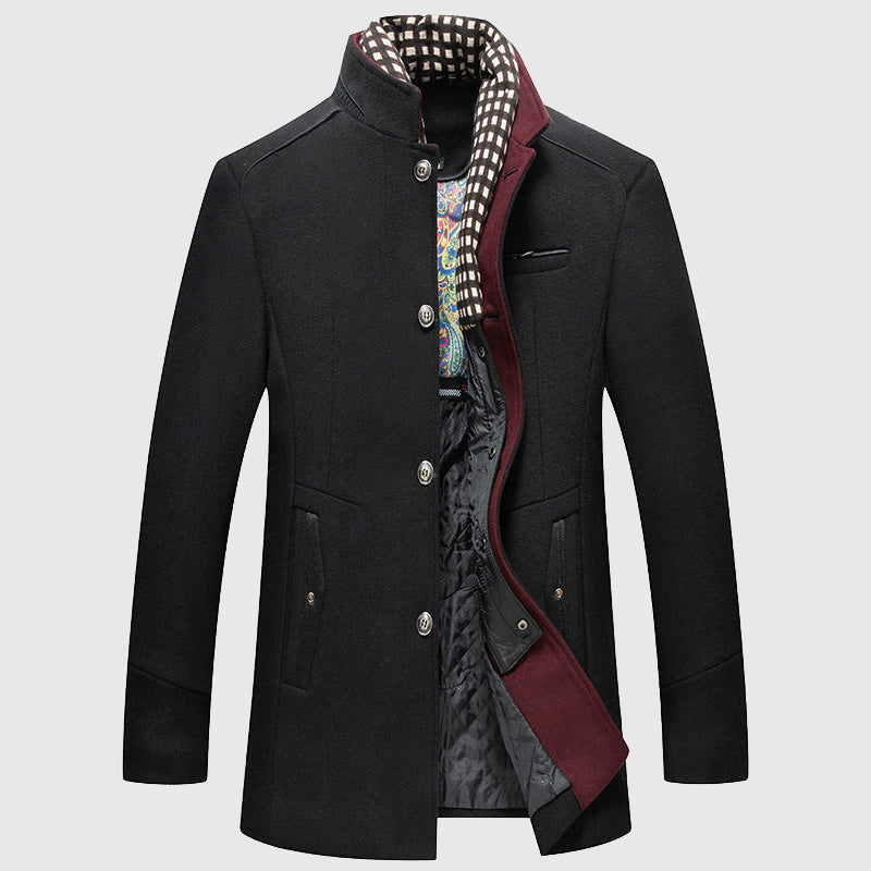 Kenji - Men's Stand Collar Business Wool Coat