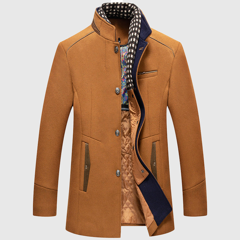 Kenji - Men's Stand Collar Business Wool Coat