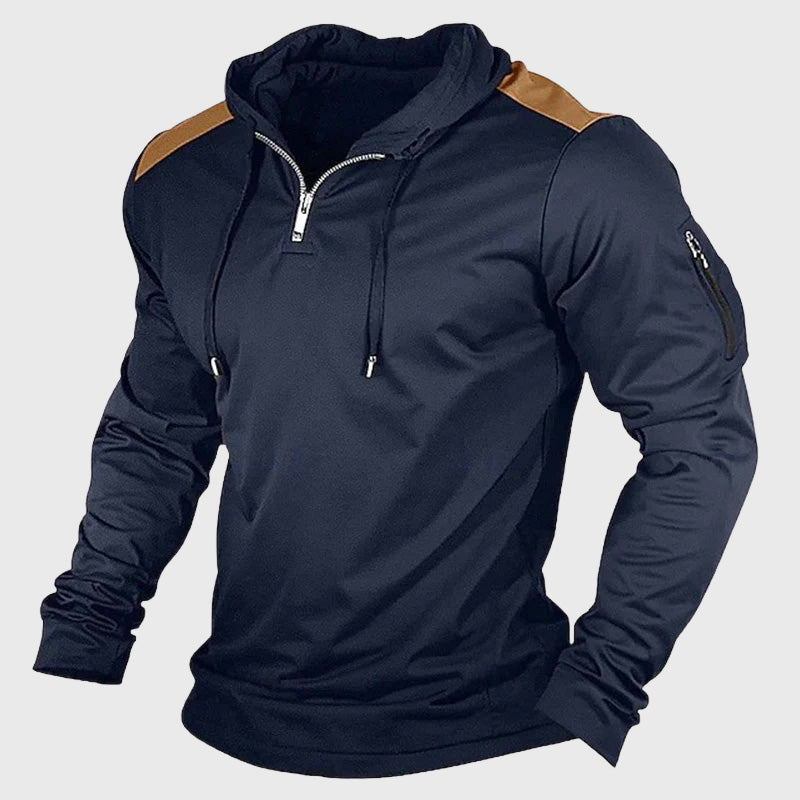 Kevin - Men's Colorblock Shoulder Half-Zip Hoodie