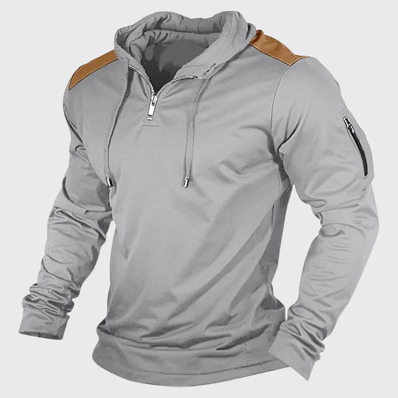 Kevin - Men's Colorblock Shoulder Half-Zip Hoodie