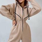 Kylie -  Women's Hooded Zip-Front Cinched Waist Jumpsuit