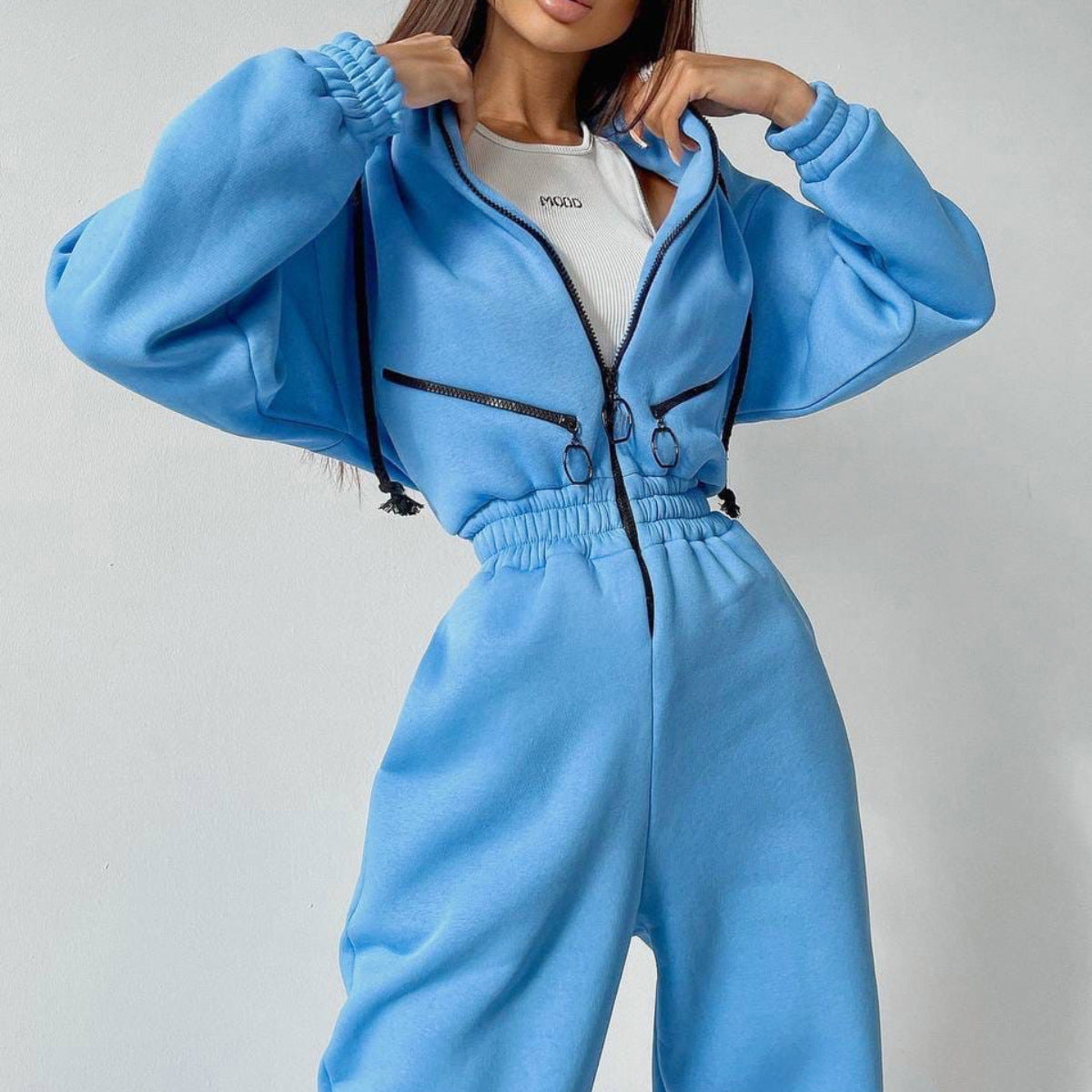 Kylie -  Women's Hooded Zip-Front Cinched Waist Jumpsuit