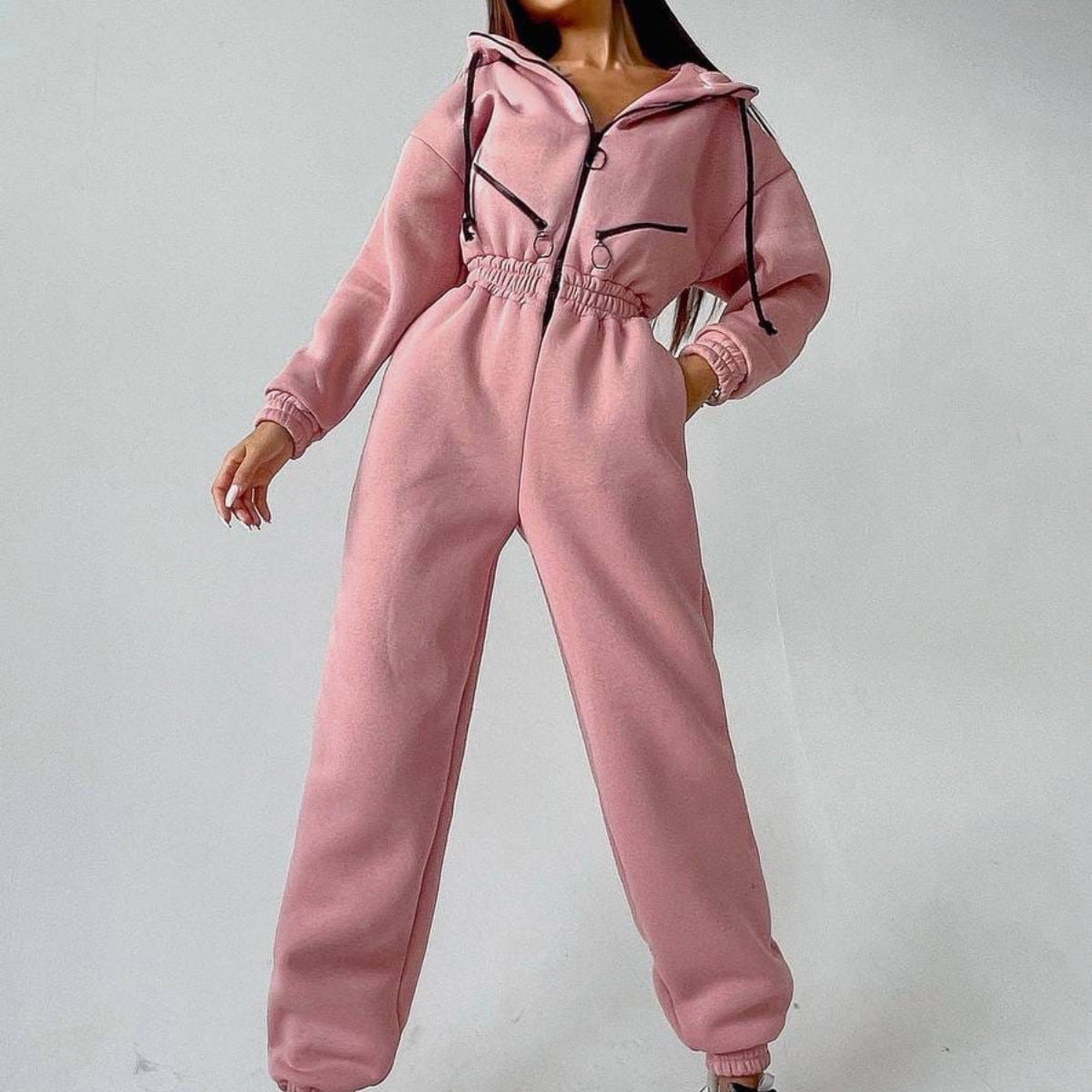 Kylie -  Women's Hooded Zip-Front Cinched Waist Jumpsuit