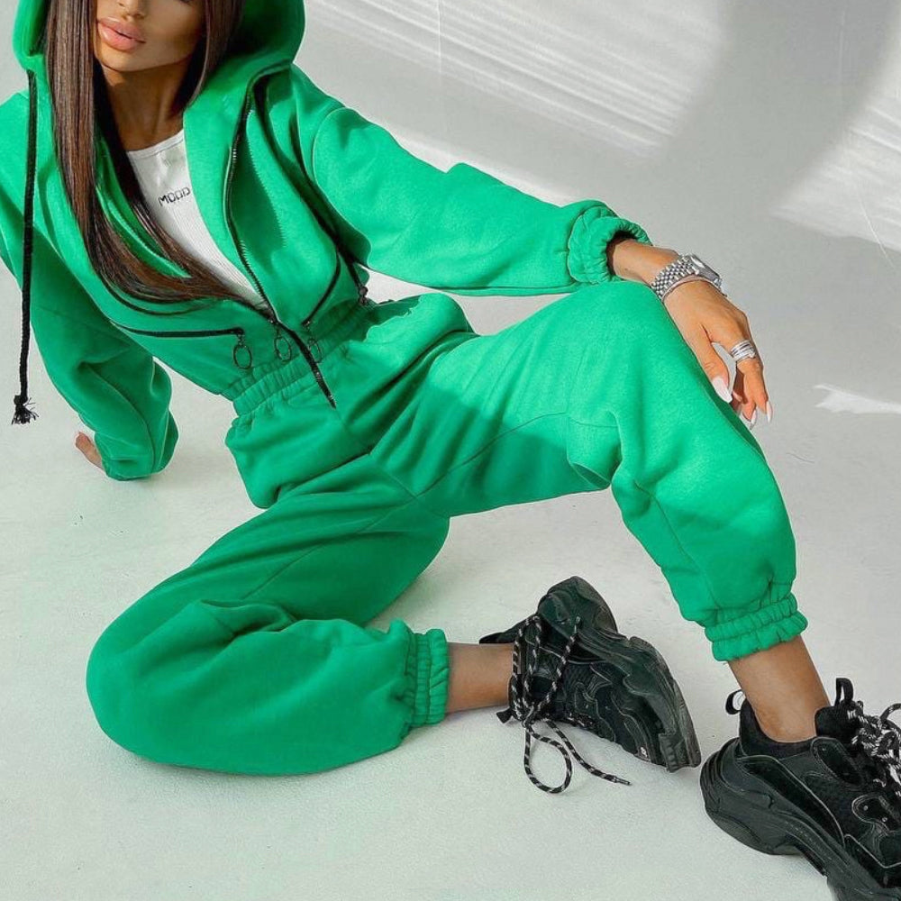 Kylie -  Women's Hooded Zip-Front Cinched Waist Jumpsuit