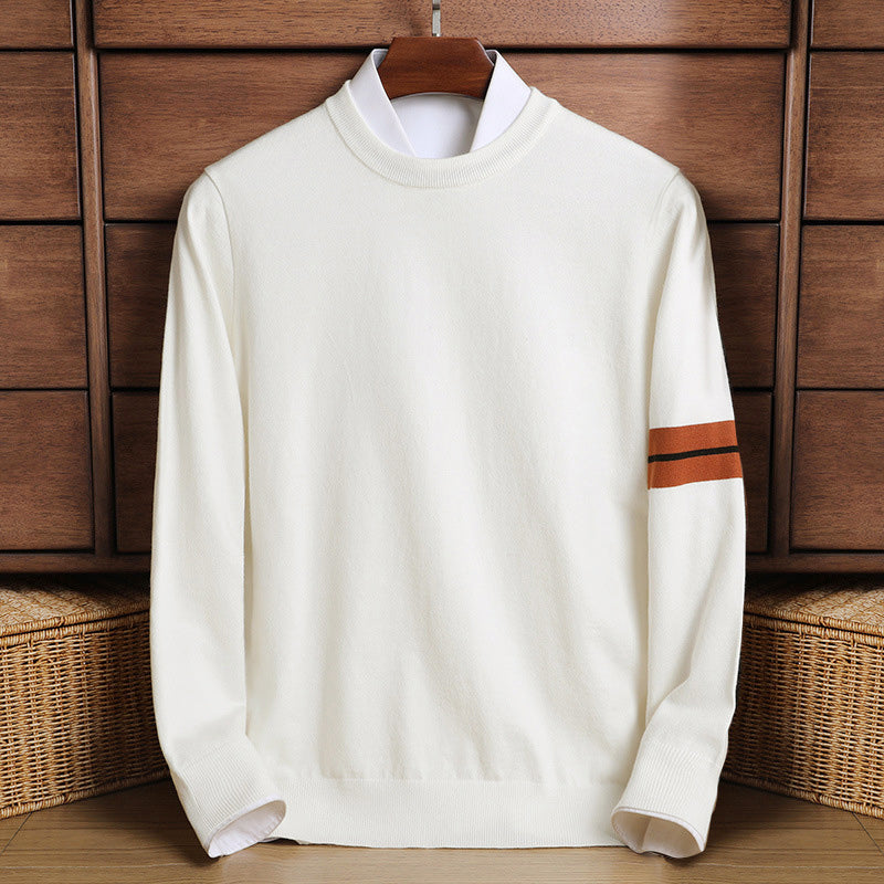 Logan - Men's Arm-Stripe Crewneck Knit Sweater