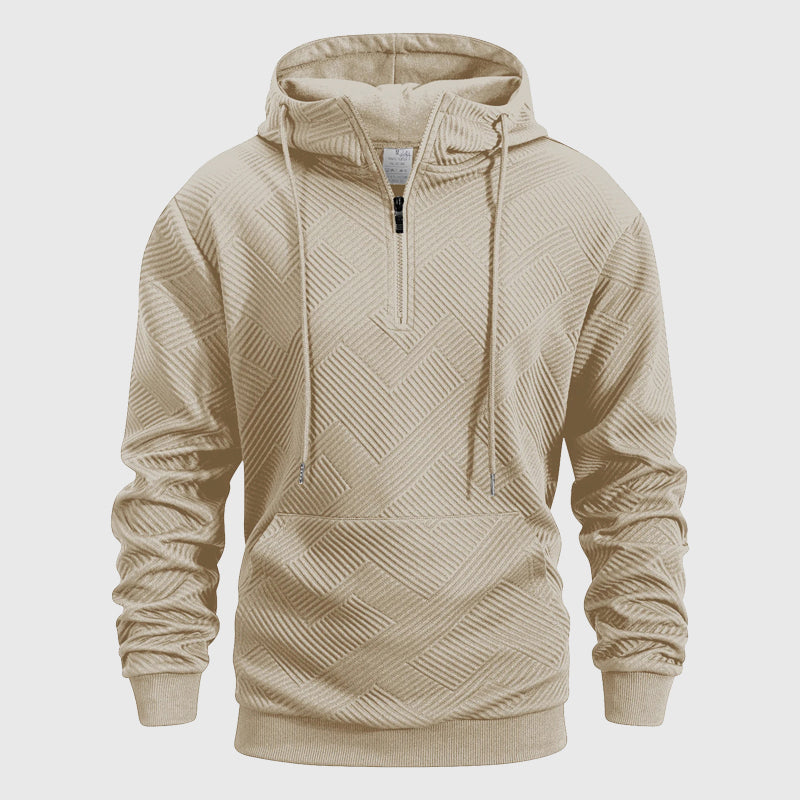Luke - Men's Textured Quarter-Zip Hooded Sweatshirt
