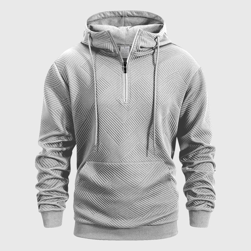 Luke - Men's Textured Quarter-Zip Hooded Sweatshirt