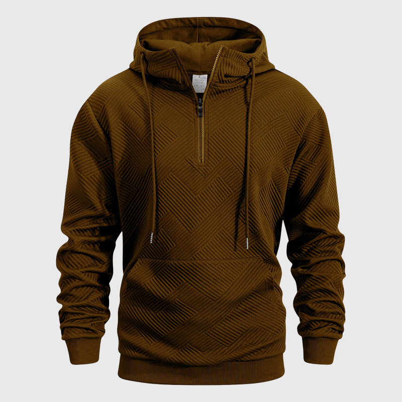 Luke - Men's Textured Quarter-Zip Hooded Sweatshirt