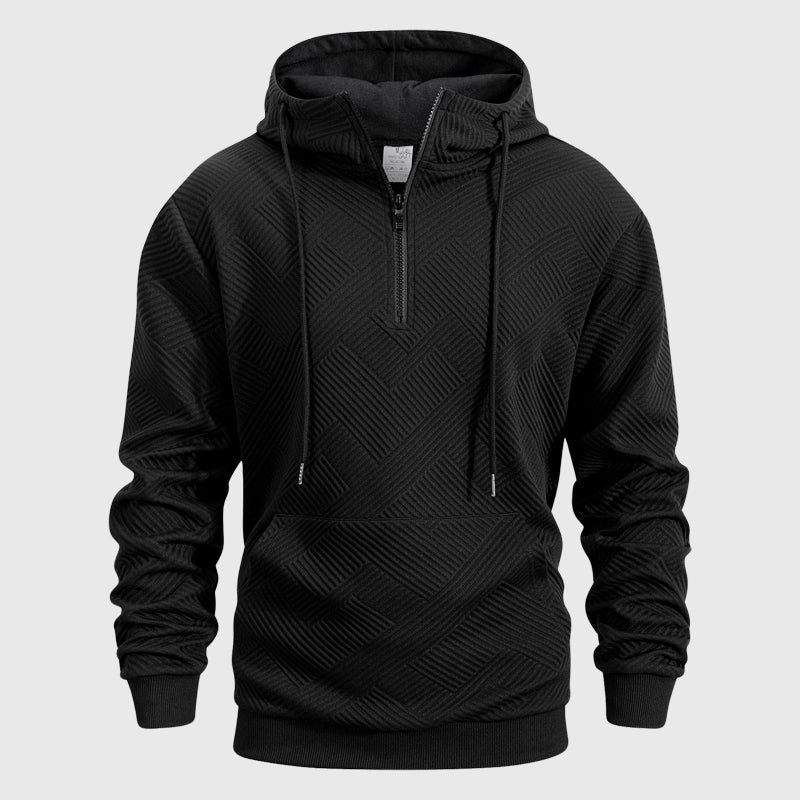 Luke - Men's Textured Quarter-Zip Hooded Sweatshirt