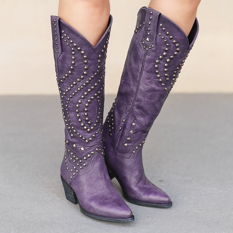 Maeve - Women's Studded Western Knee-High Boots