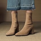 Mara - Women's Genuine Leather Suede Block Heel Ankle Boots