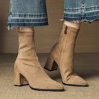 Mara - Women's Genuine Leather Suede Block Heel Ankle Boots