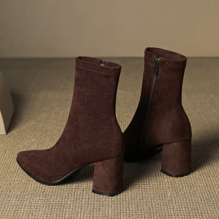 Mara - Women's Genuine Leather Suede Block Heel Ankle Boots