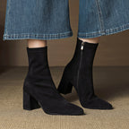 Mara - Women's Genuine Leather Suede Block Heel Ankle Boots