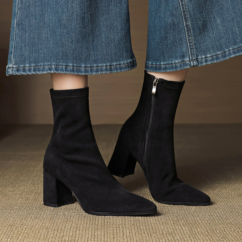 Mara - Women's Genuine Leather Suede Block Heel Ankle Boots