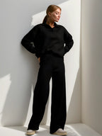 Margot - Women's Collared Oversized Pullover & Relaxed Wide-Leg Trousers Set